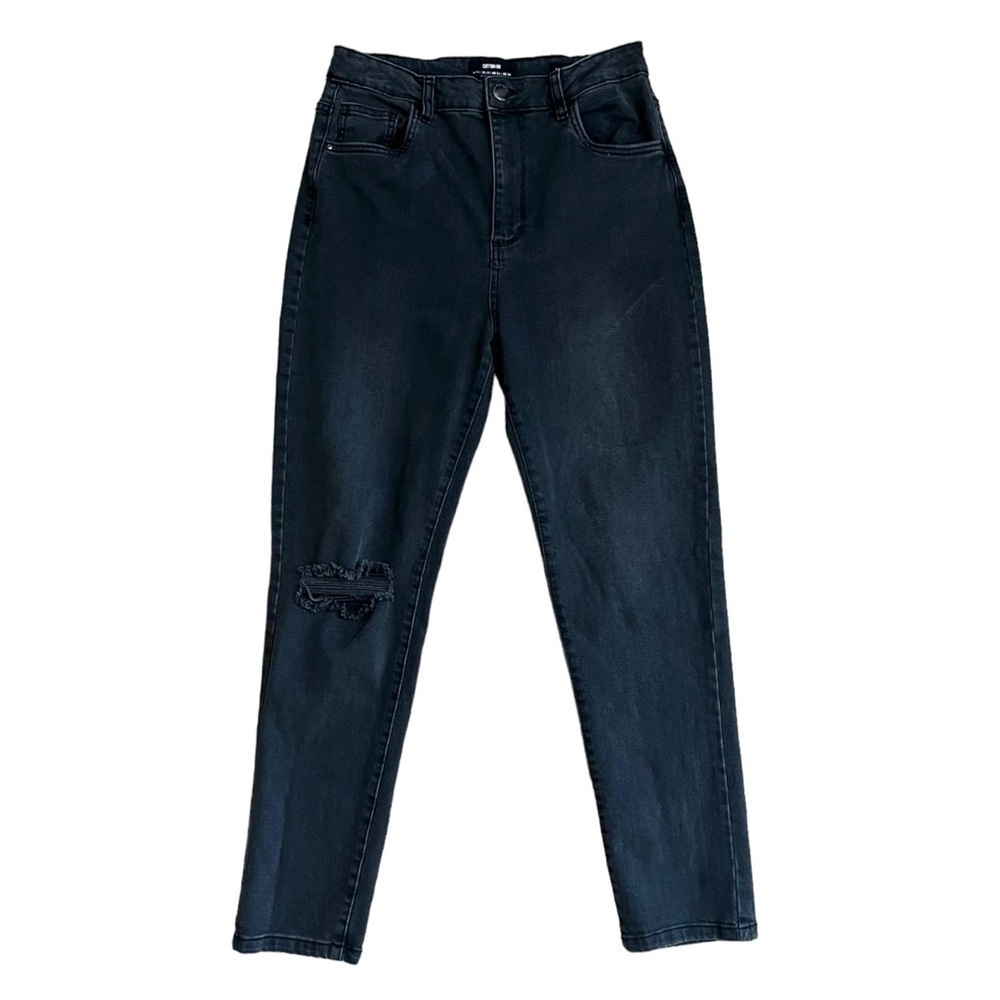 Cotton On Stretch Mom Jeans High Rise Distressed Black Skinny Leg Women’s Size 8
